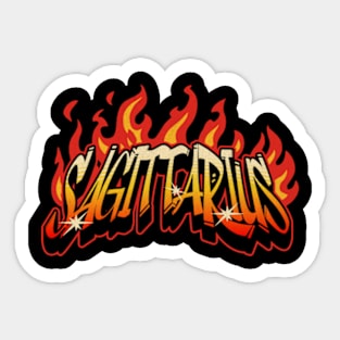 Sagittarius Zodiac Retro Flames Birthday Sticker